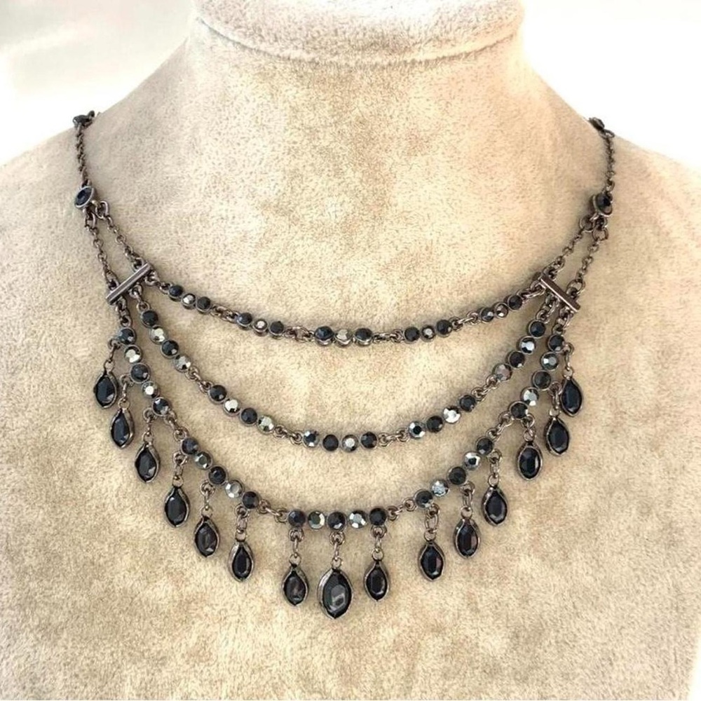 Multi Strand Y2K Layered Black Teardrop Statement Necklace Fairy Goth